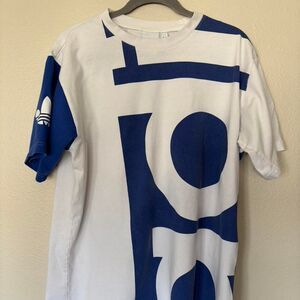 Adidas Men's White and Blue T-shirt